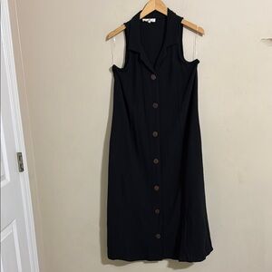 Indigo Soul Black Sleeveless Button-Down A-line Midi Dress Pockets size M Summer